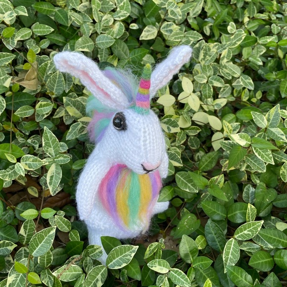 Hand crafted knit and needle felted unicorn magical bunny rabbit stuffed animal - Picture 3 of 11